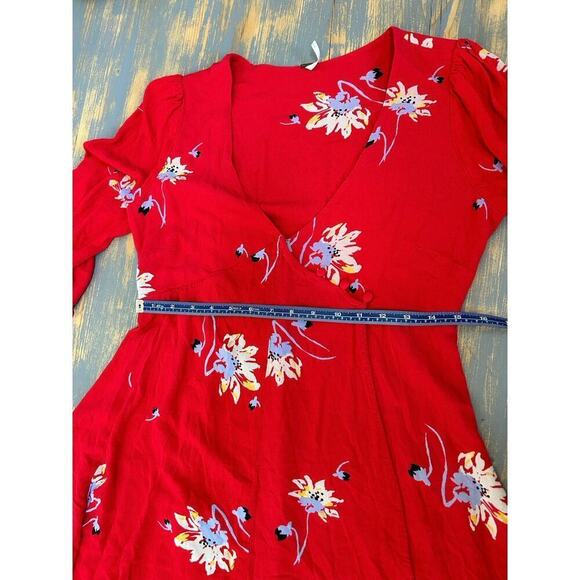 Free People Time On My Side Red Floral Mini Wrap Dress Size M Valentine’s Day - Picture 13 of 16